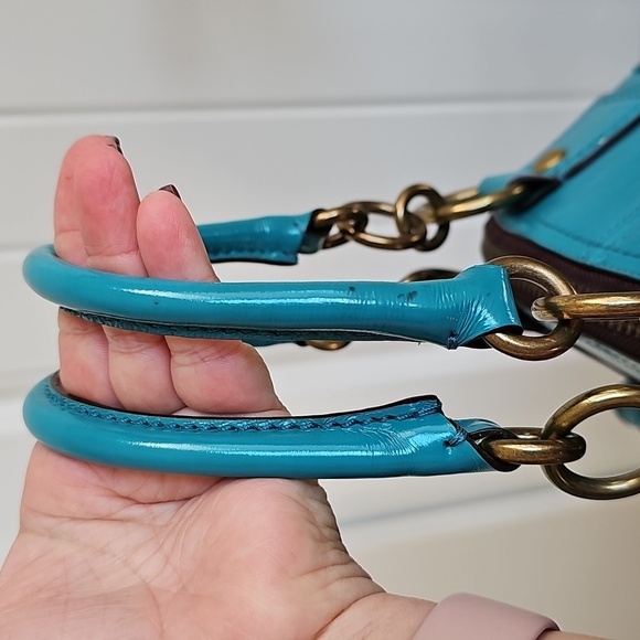 Coach 2008 Limited Edition Francine Turnlock Satchel Turquoise Legacy Lining - Picture 9 of 15